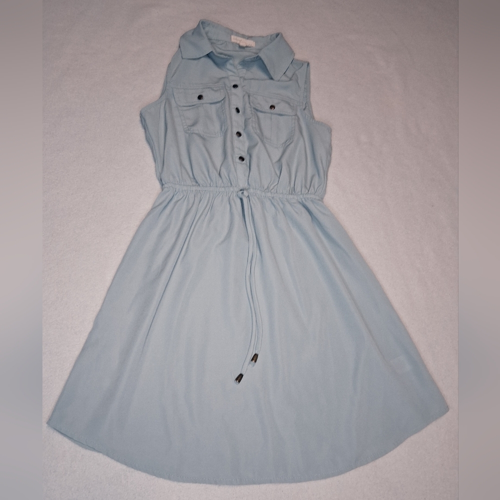4/20$ ➡️ Bebop Be You Be Free Light Blue Sleeveless Button-Up Dress